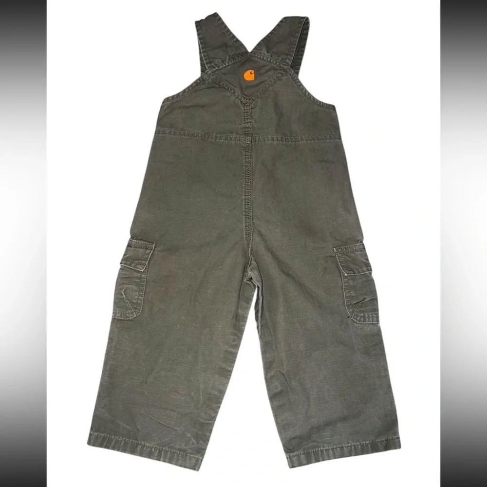 EUC Carhartt Toddler Loose Fit Bib Overall Olive Green 18 month Durable Work - Picture 3 of 6